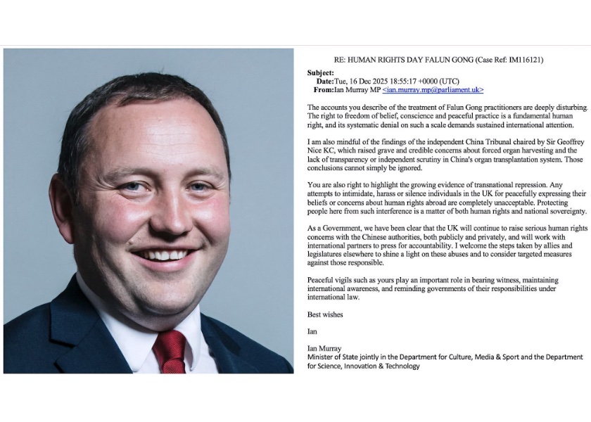 Image for article Britský státní ministr vyjádřil podporu akcím skupiny Falun Gong ke Dni lidských práv