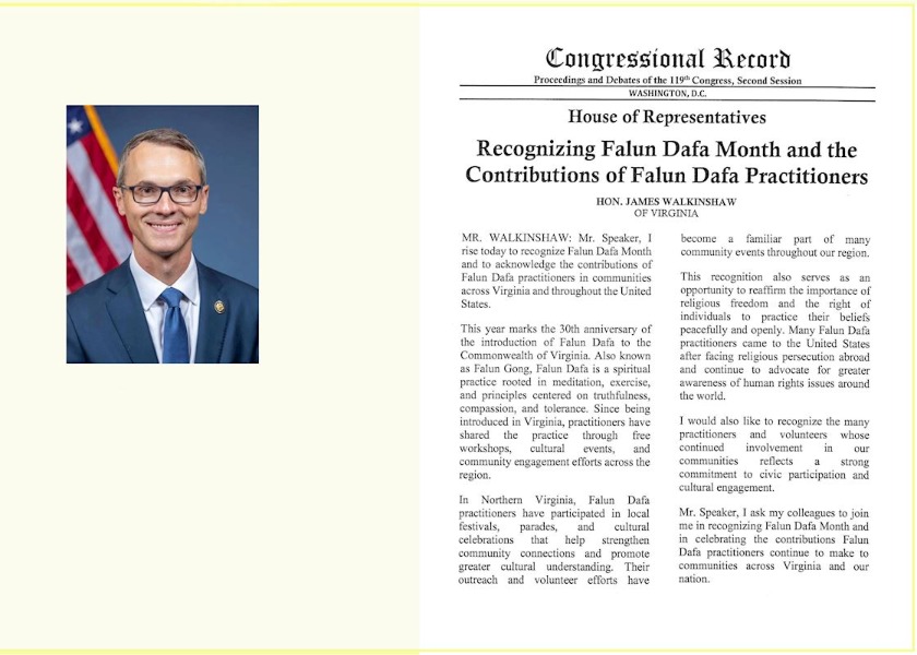 Image for article Americký kongresman ocenil v Kongresu Měsíc Falun Dafa