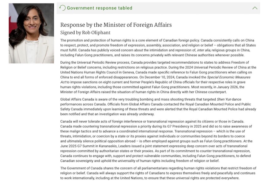 Image for article Global Affairs Canada si je vědoma hrozeb namířených proti Shen Yun a nebude tolerovat nadnárodní represe